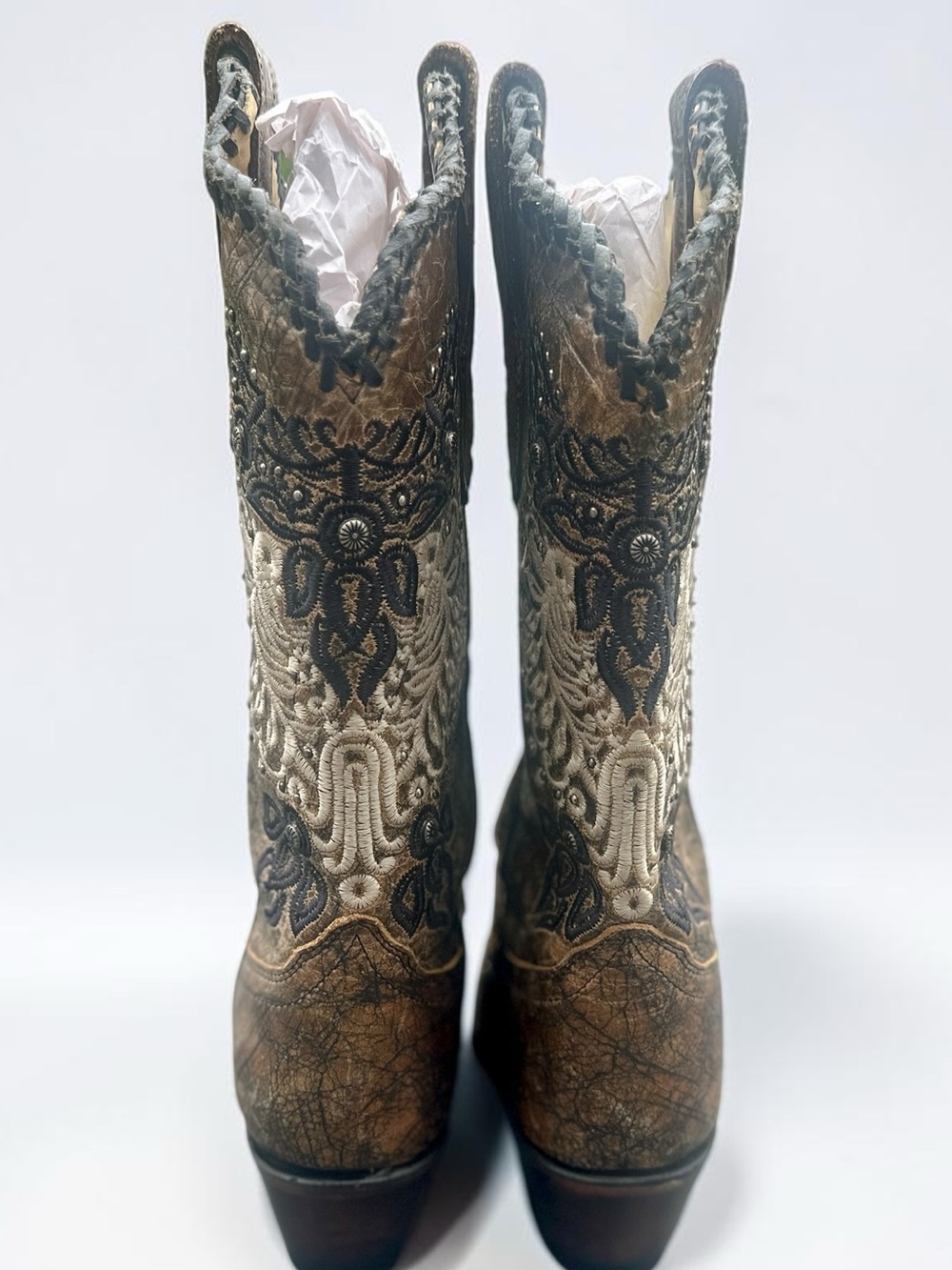 Corral Vintage Distressed Embroidered Leather Cowboy Boots Women’s 7M Western - Picture 9 of 12